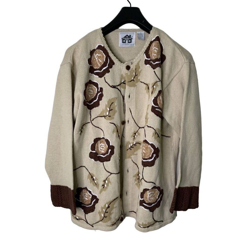 Vintage Storybook Knits sweater cardigan floral rose women's size 1X